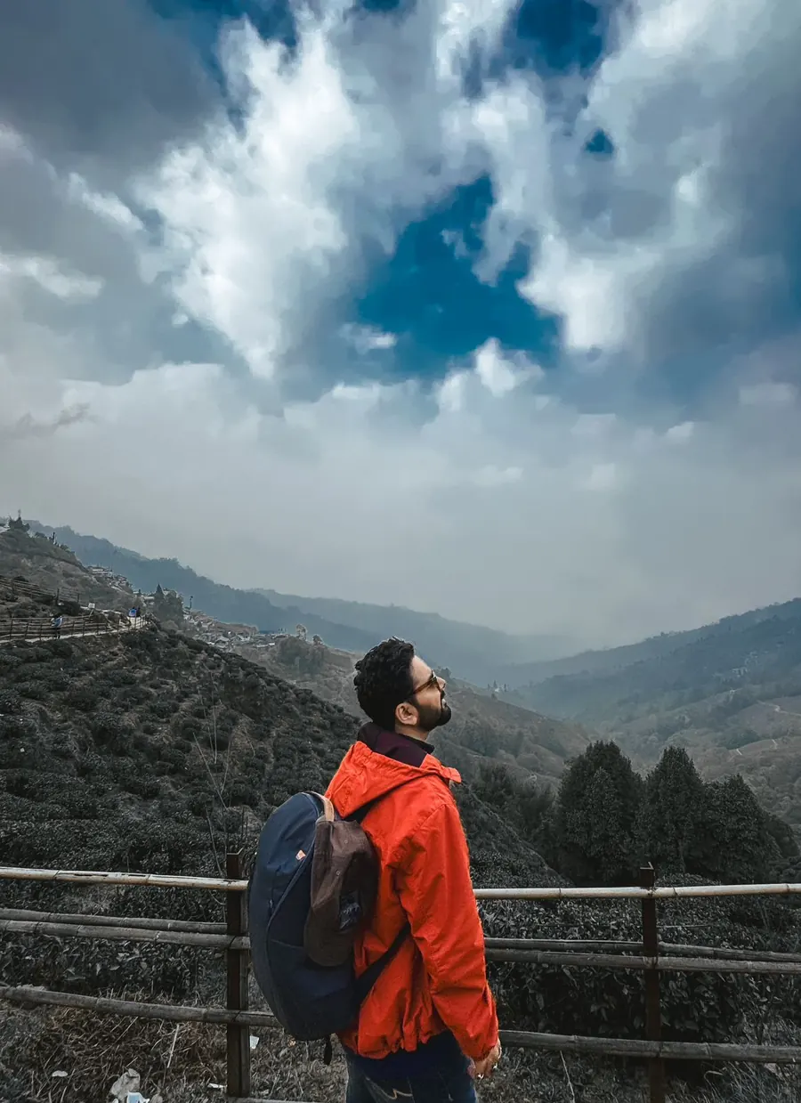 Filmmaker on location in the mountains
